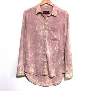 UO ByCorpus Pink Acid Wash High Low Button Up